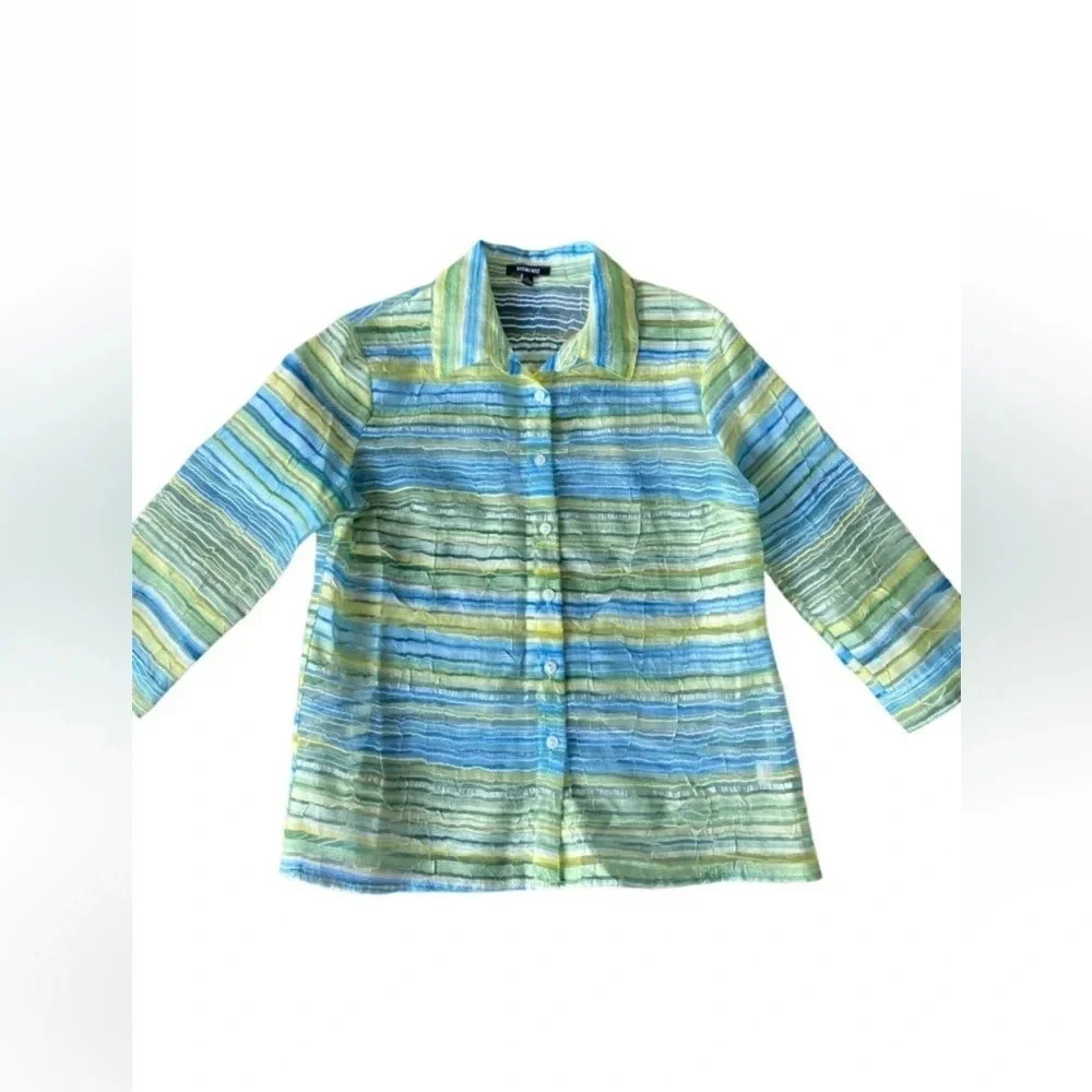 ELEMENTZ WOMENS TOP SHIRT BLOUSE BLUE YELLOW FALL WINTER CASUAL SIZE M